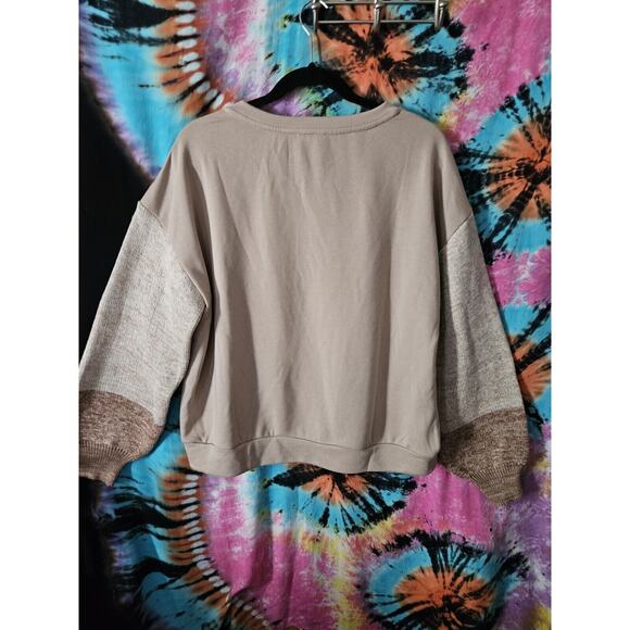 Blu Pepper Colorblock Womens Sweater Outside Seams Gray Cream Tan Size Large - Picture 7 of 8